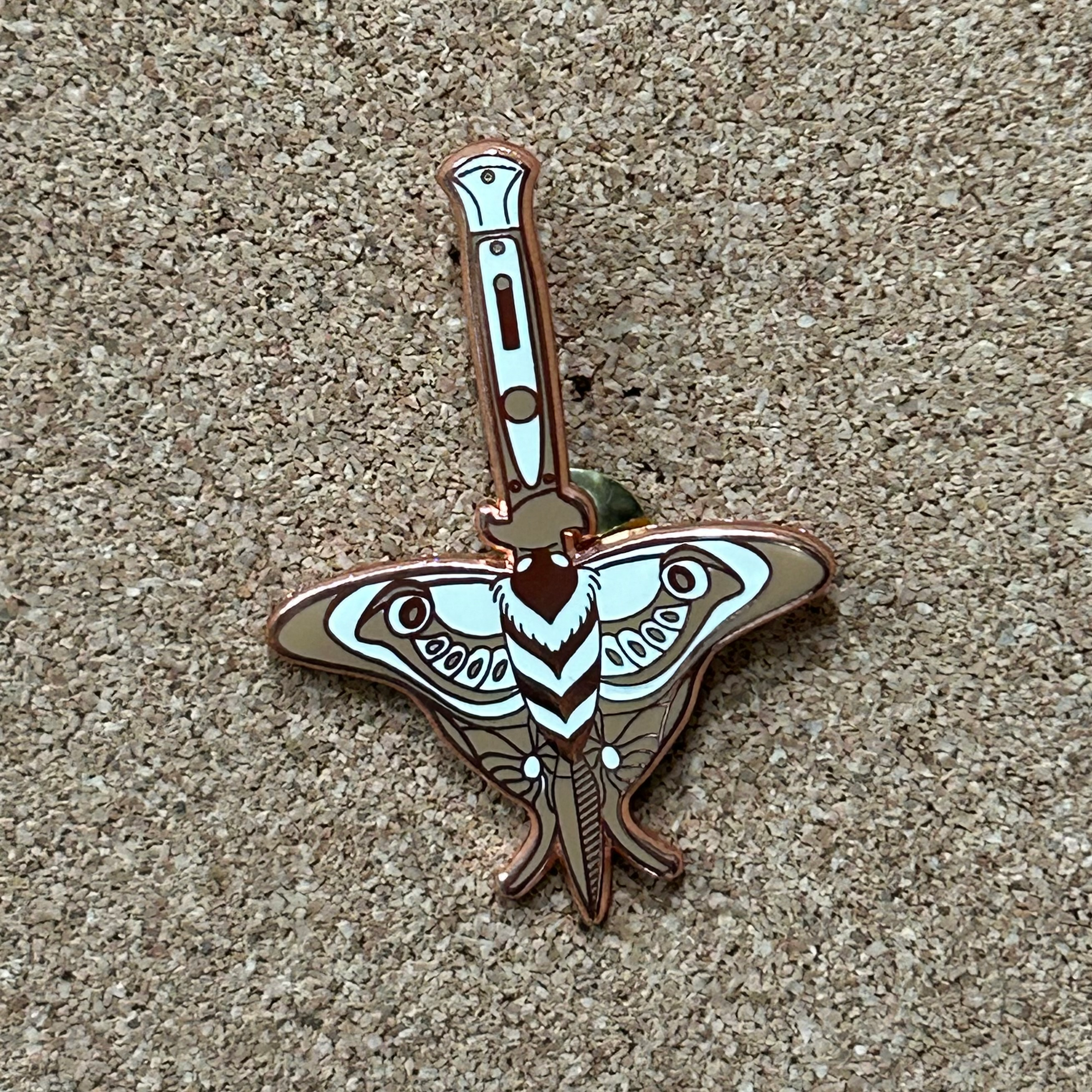 Moth and Switch Blade Enamel Pin- Copper