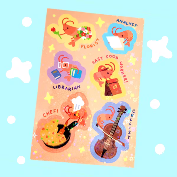 Shrimps with Jobs Sticker Sheet (Orange)