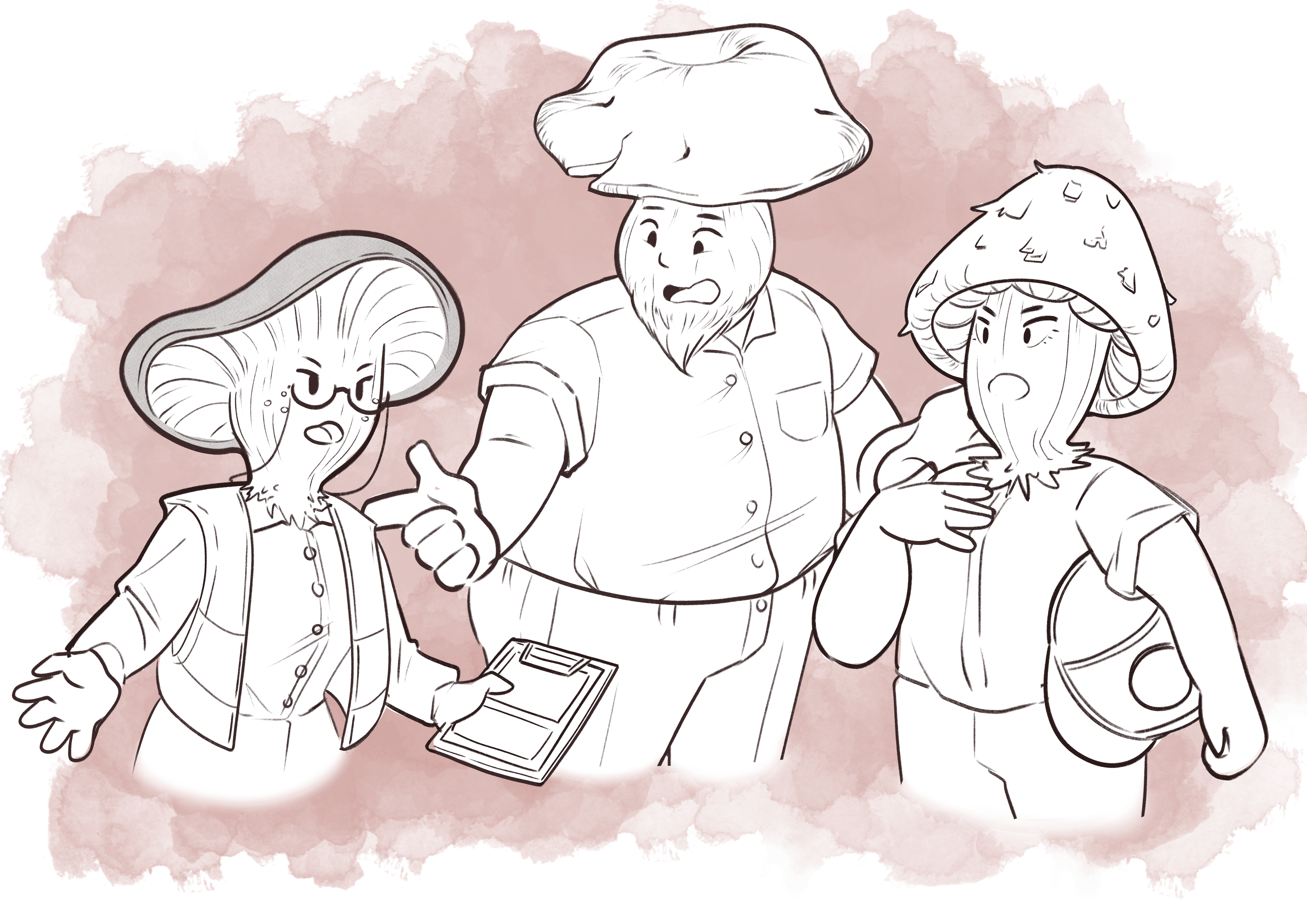 Tara, Yestin, and Guillermina stand in deep conversation