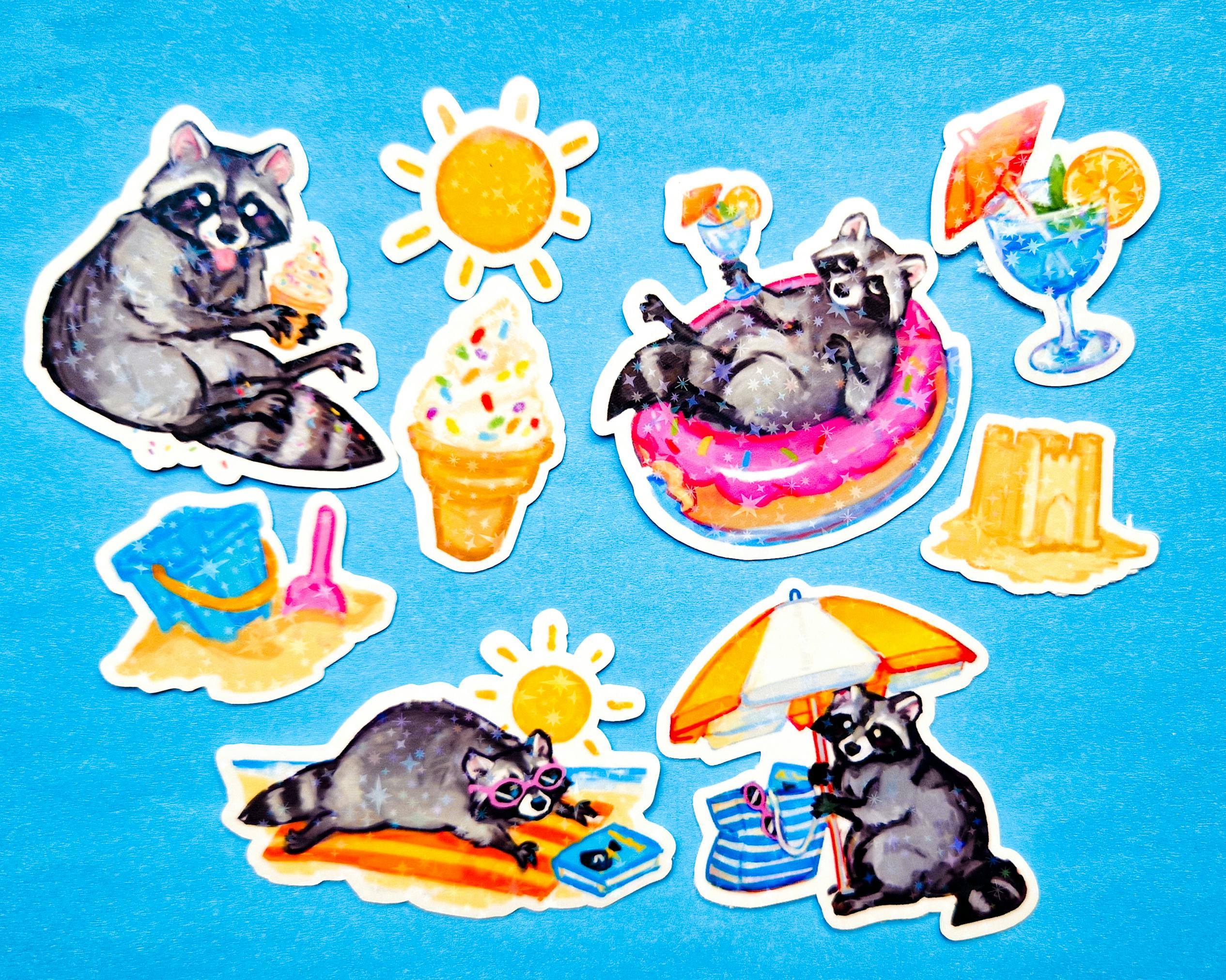 Beach Raccoon Sticker Pack