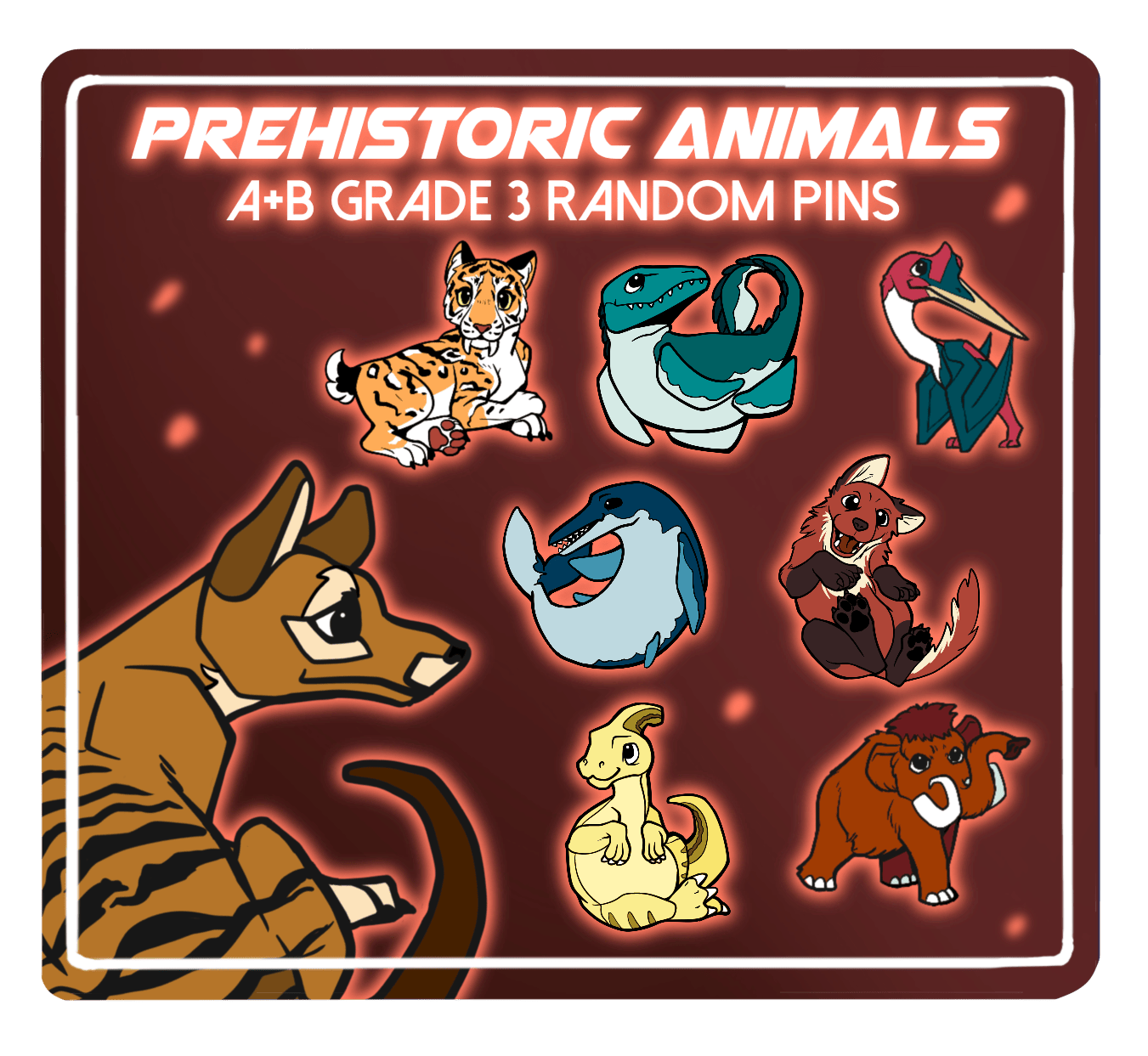 3 random a or b grade prehistoric animal pins