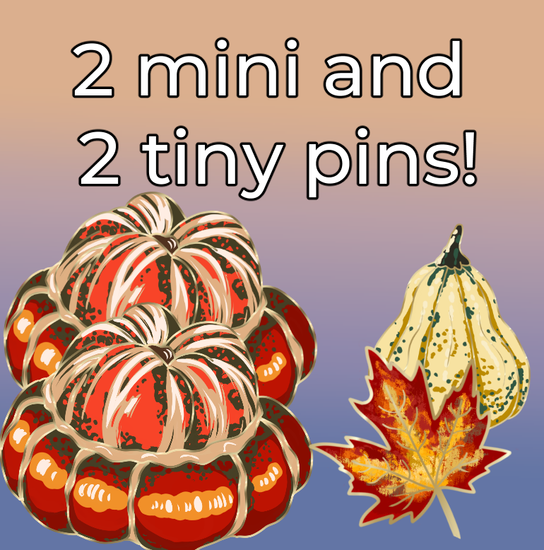 2 mini pins and 2 tiny pins