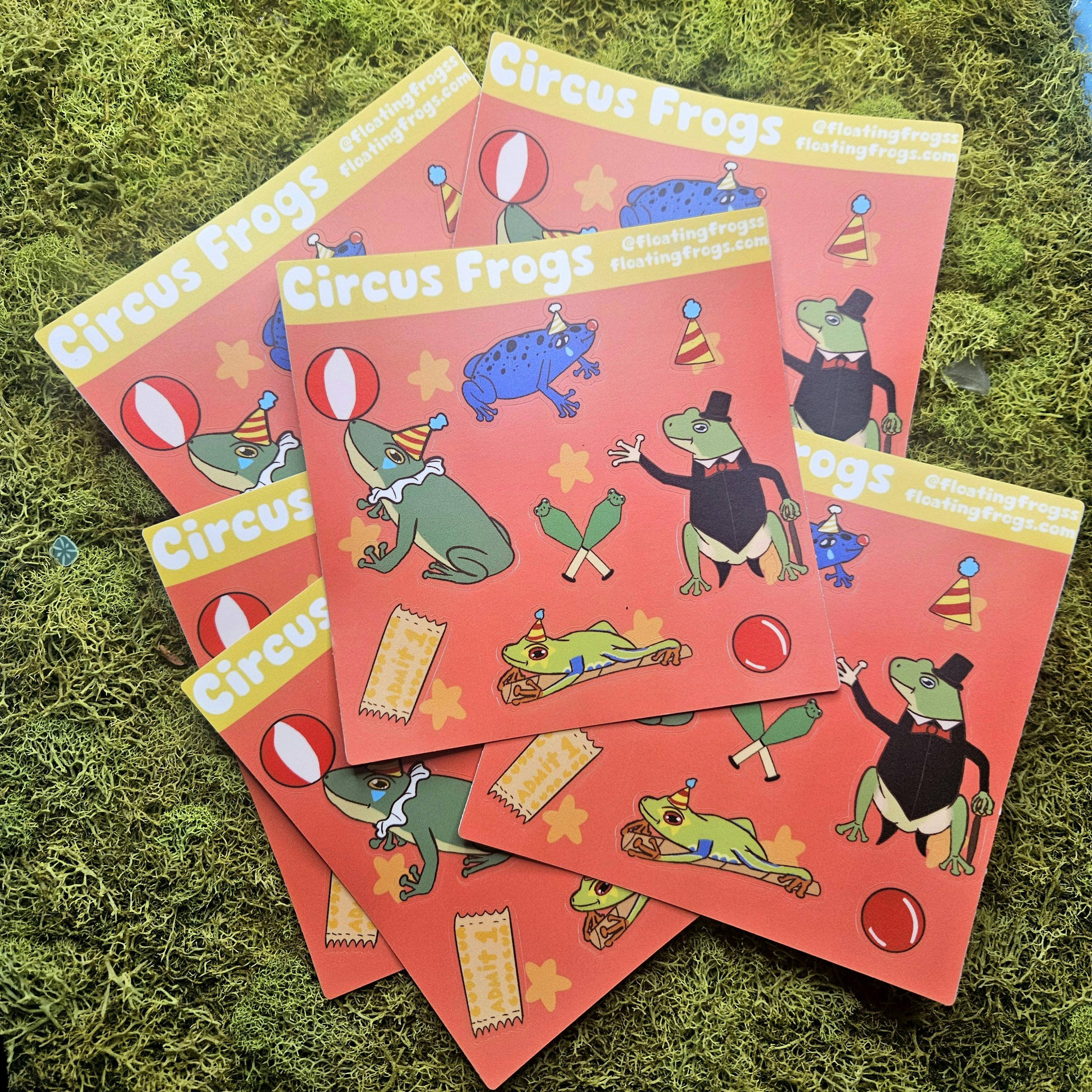 Circus Frogs Vinyl Sticker Sheet