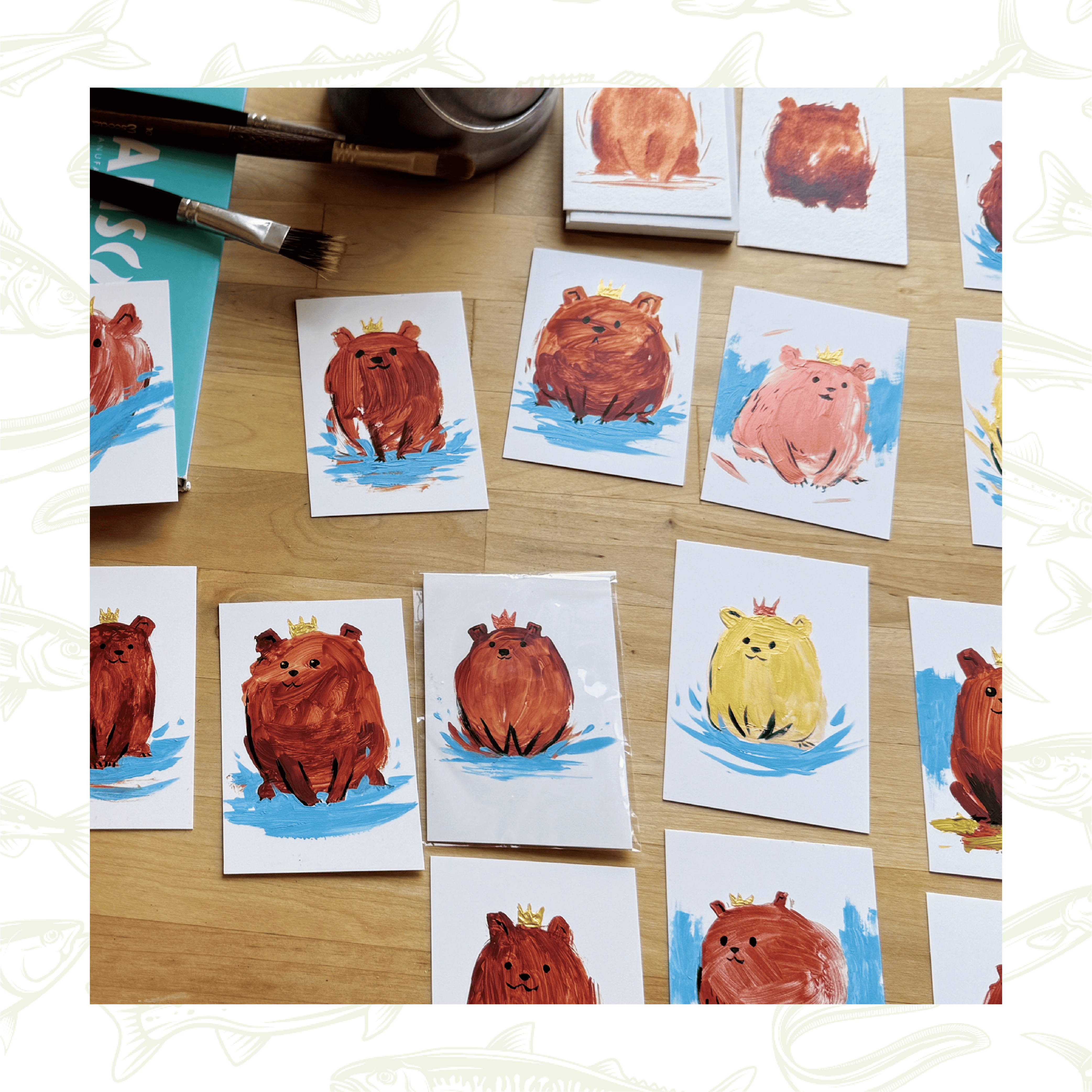 a smattering of miniature paintings of bears