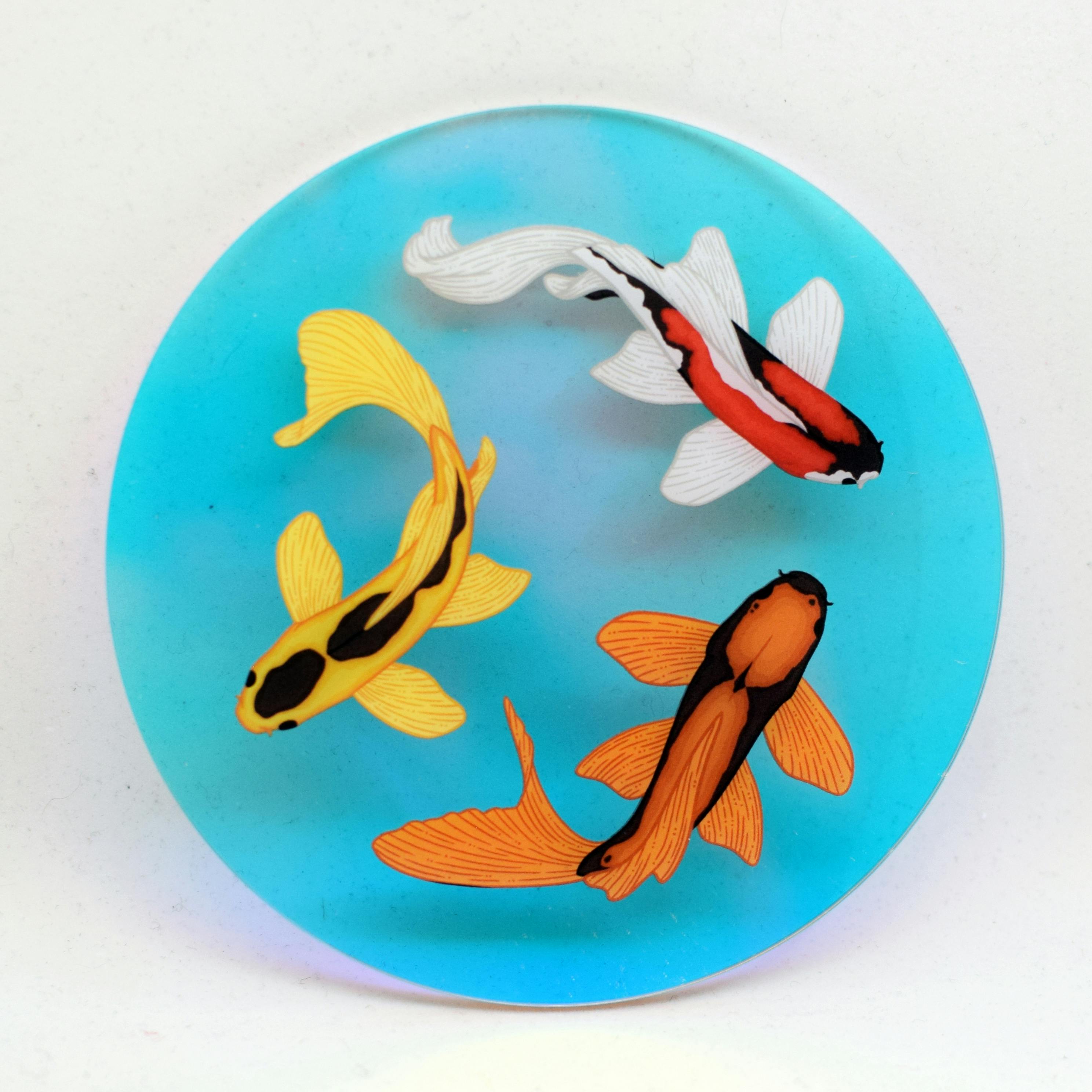 Triple Koi Holo Clear Acrylic Coaster