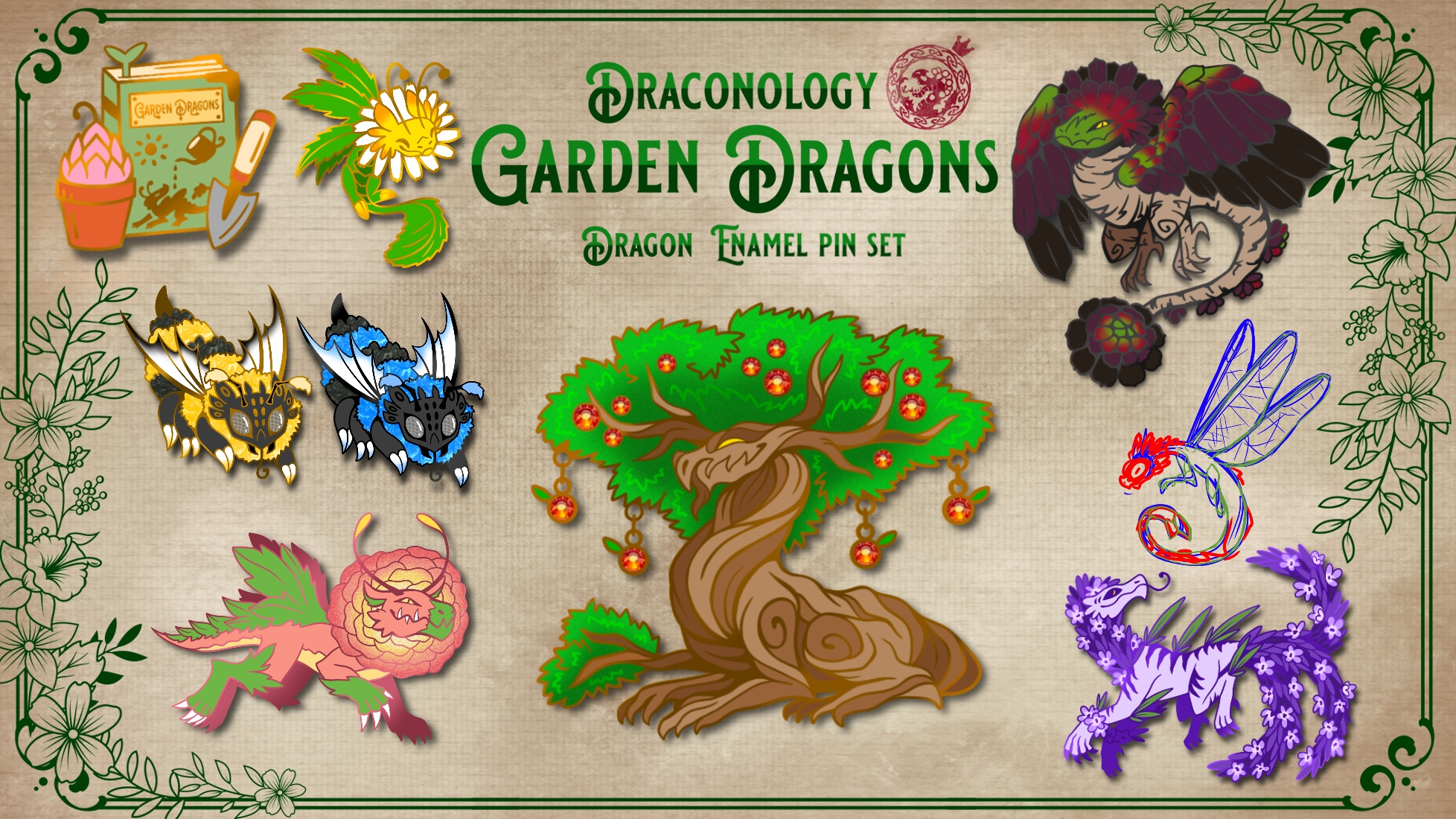 Get Ready for Draconology: Garden Dragons Enamel Pin Set